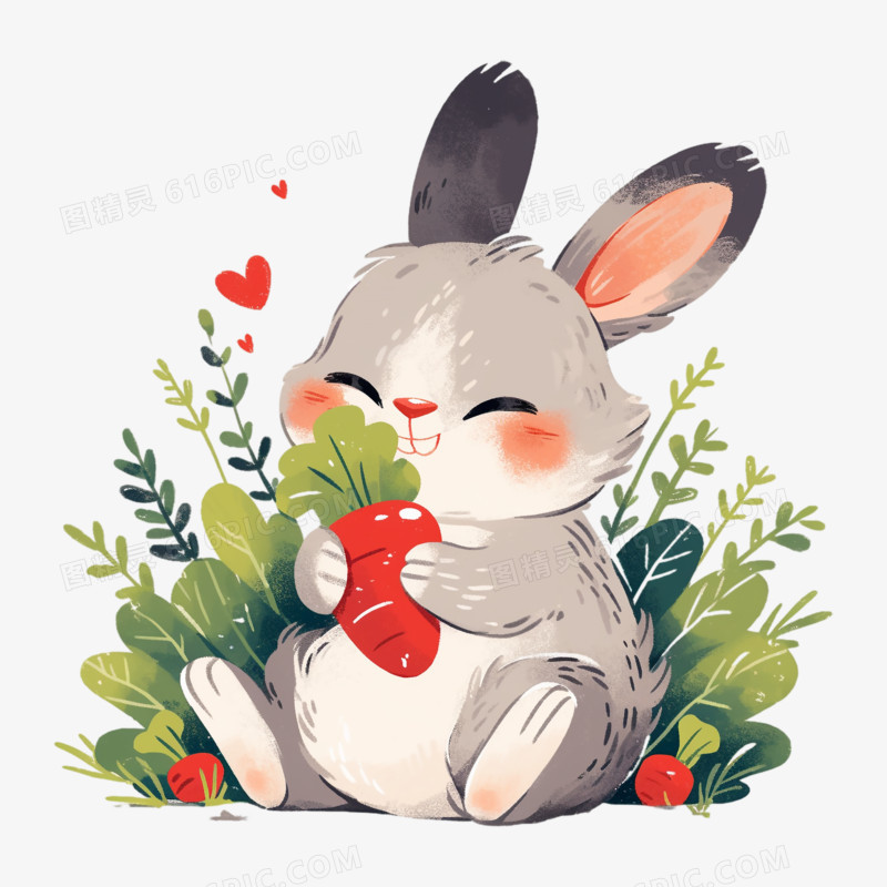 可爱卡通兔子吃萝卜插画