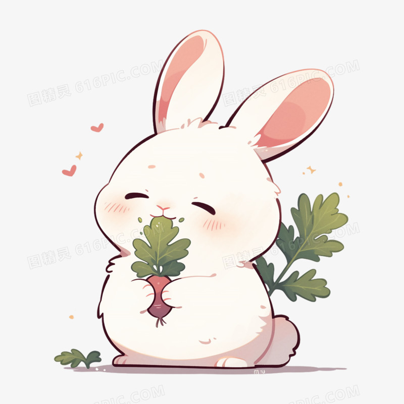 可爱卡通兔子吃萝卜插画