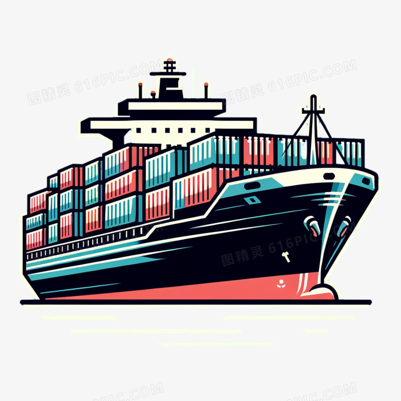 运输轮船货轮平面插画