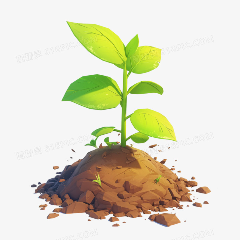 3D树苗再土壤生长免抠元素