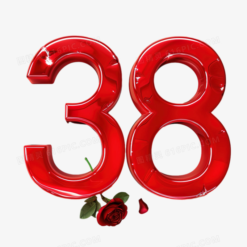 红色玫瑰三八妇女节3D艺术字