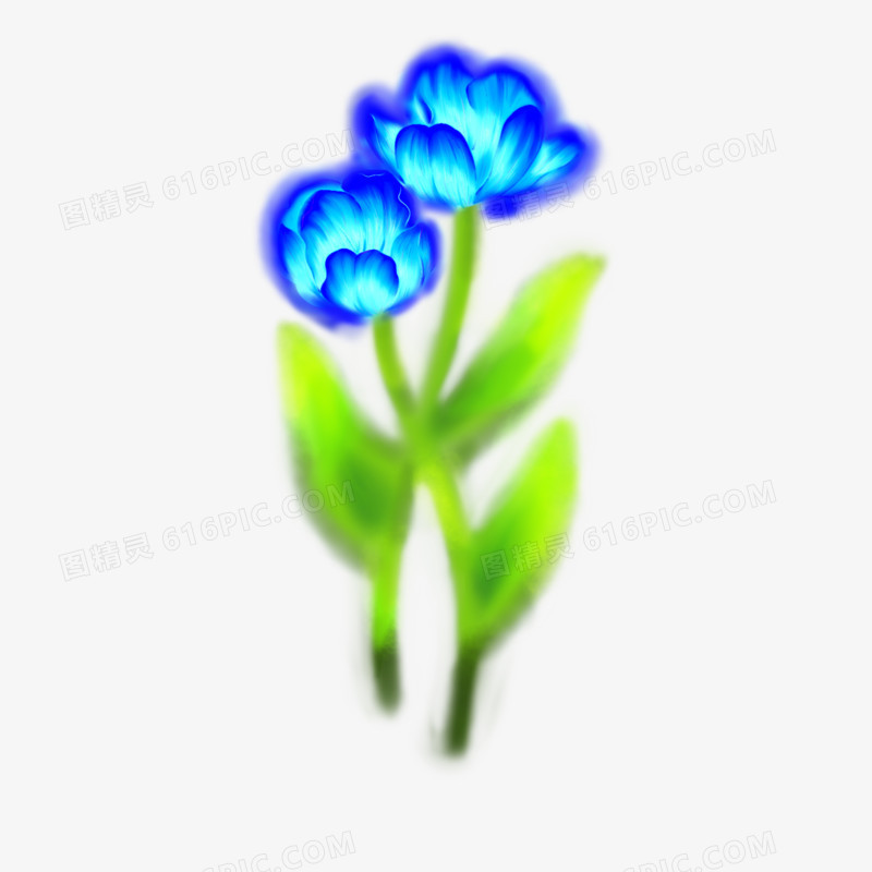 手绘弥散风蓝色的花免抠元素
