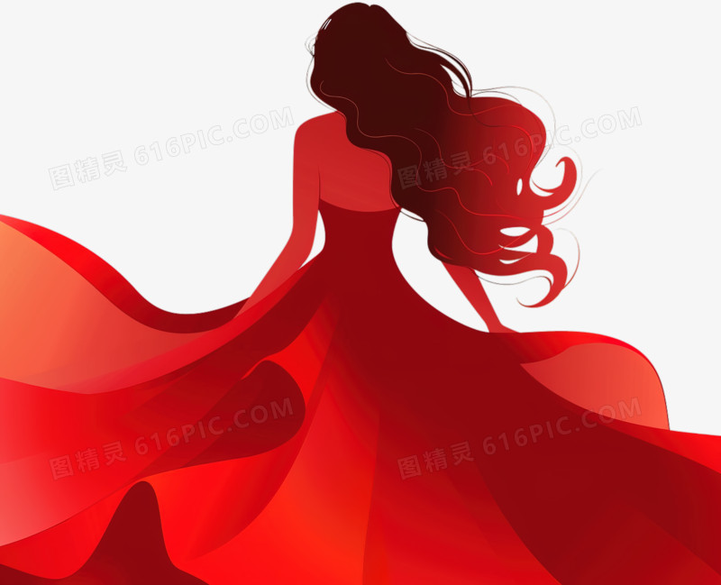 穿着红色连衣裙的美女剪影形象