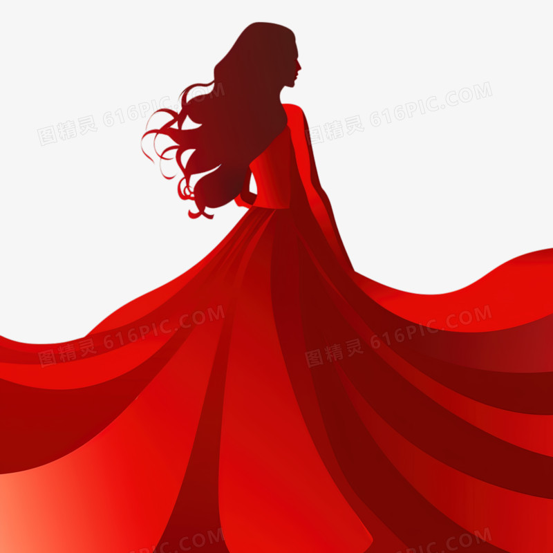 穿着红色连衣裙的美女剪影形象