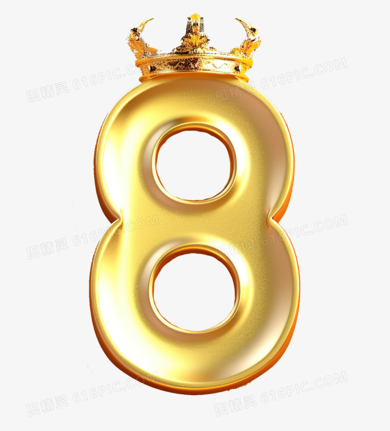 妇女节3D金色数字8皇冠元素
