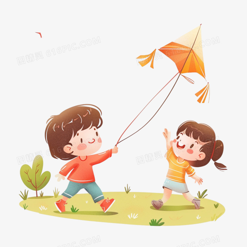 小朋友在草坪上放风筝