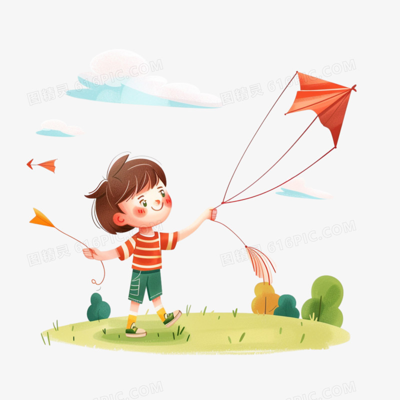 小朋友在草坪上放风筝