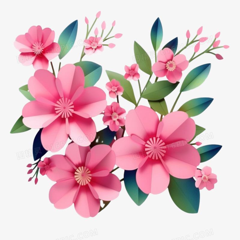 剪纸风花朵免抠元素