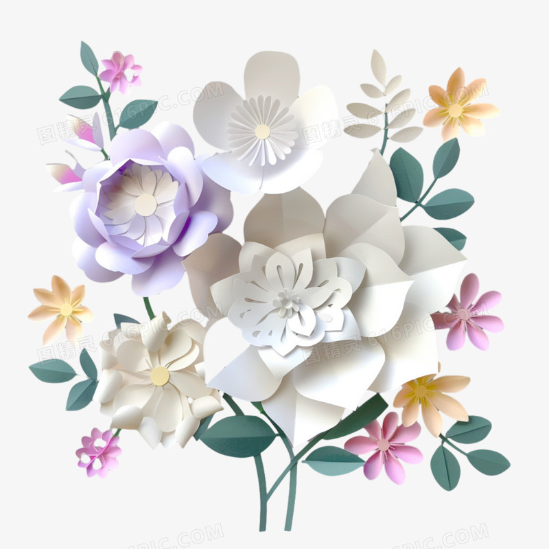 剪纸风花朵免抠元素