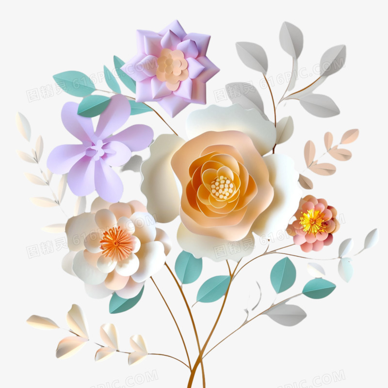 剪纸风花朵免抠元素