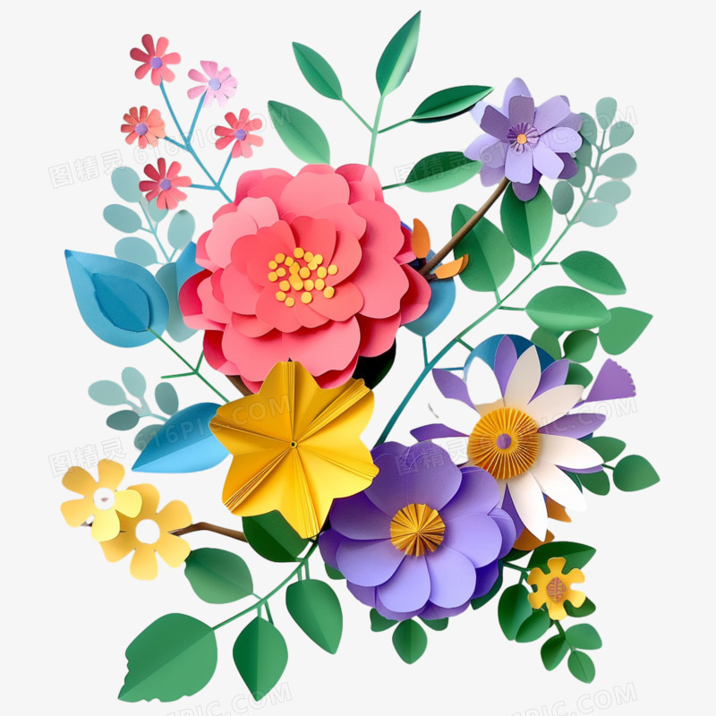 剪纸风花朵免抠元素