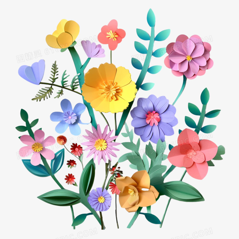 剪纸风花朵免抠元素