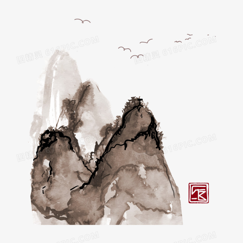 中国风雅致山水水墨画