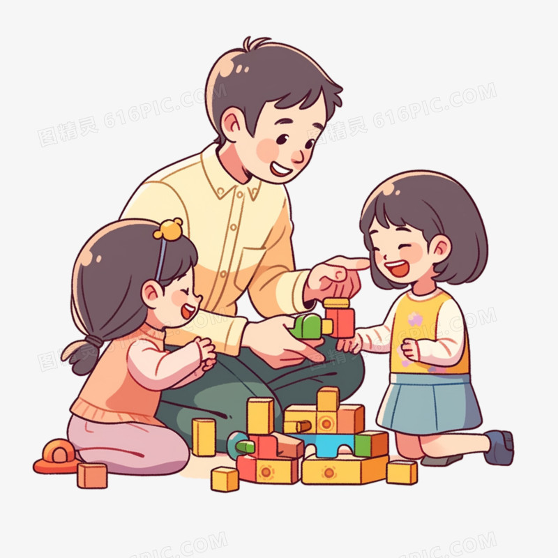 家长和孩子一起搭积木