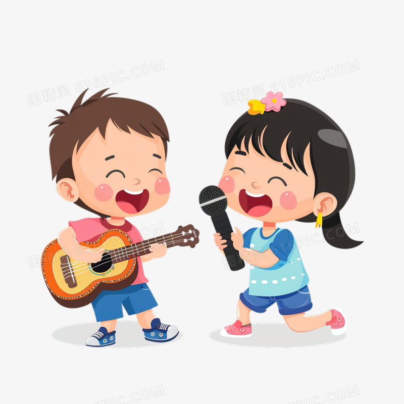 可爱的男孩女孩参加歌唱比赛儿童乐队卡通元素