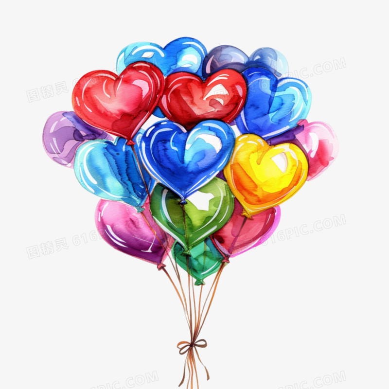 彩色水彩爱心气球