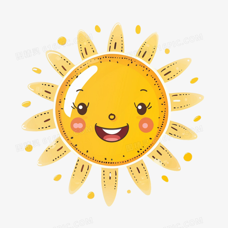 卡通手绘可爱开心微笑的太阳拟人表情免抠元素