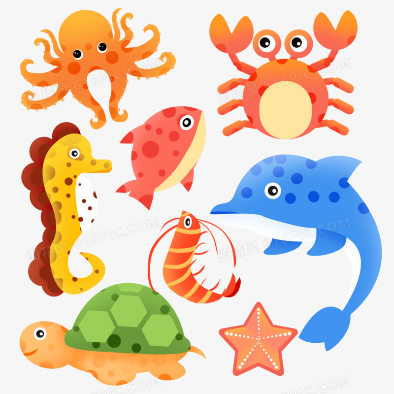 一组海洋动物合集素材