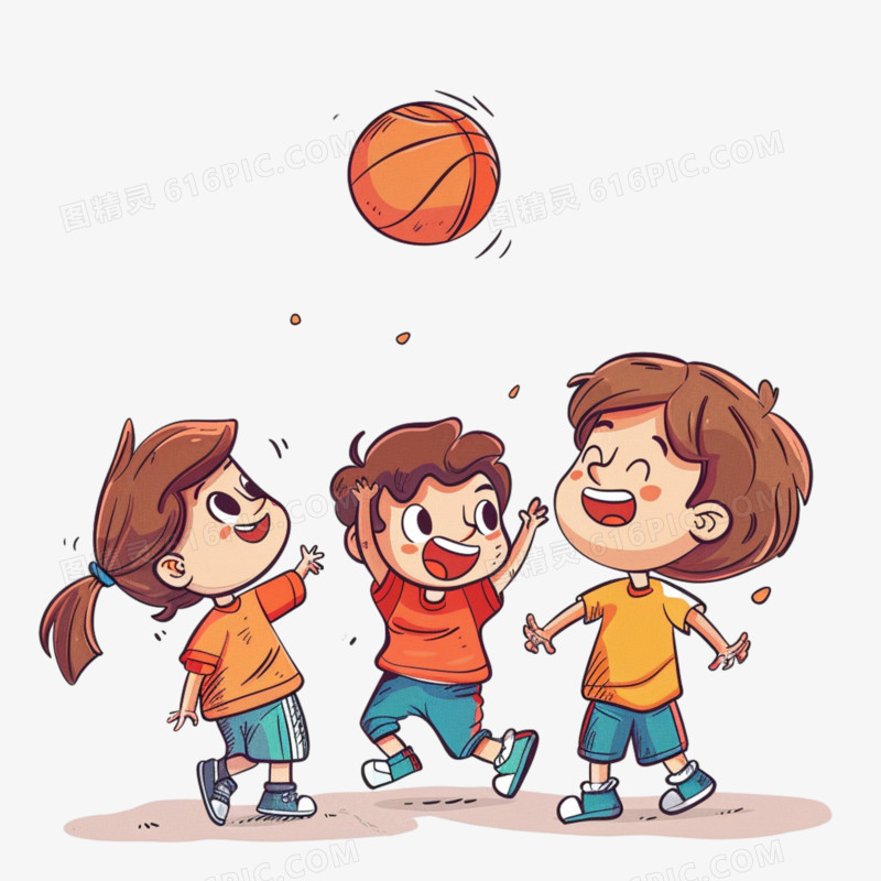 小朋友一起玩篮球免抠元素