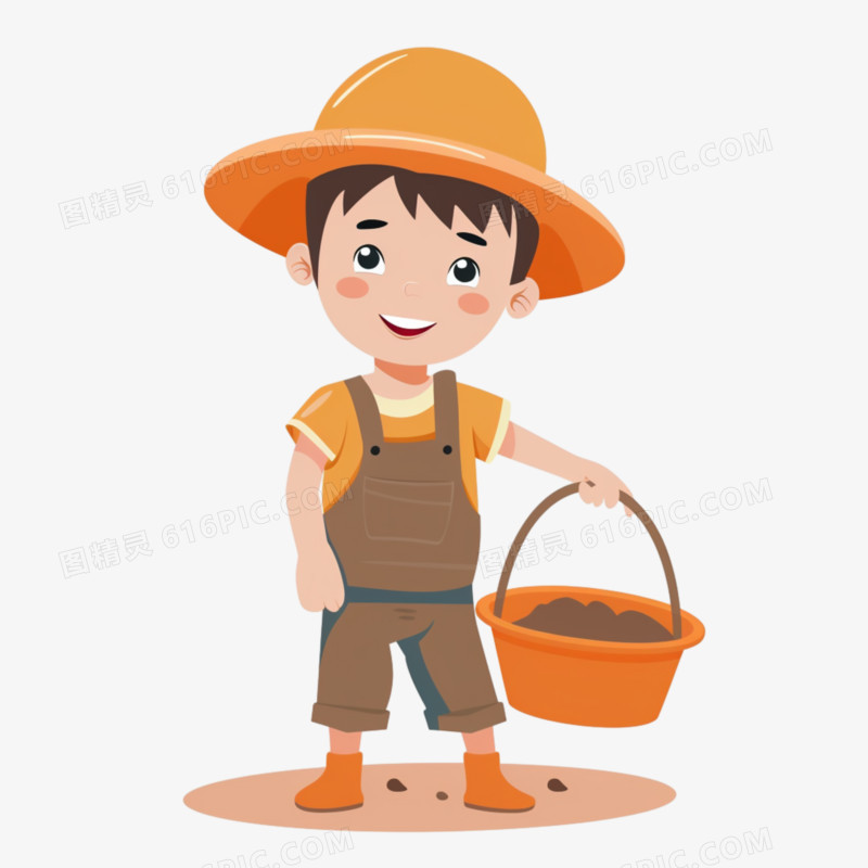 儿童劳动男孩挖土免抠元素