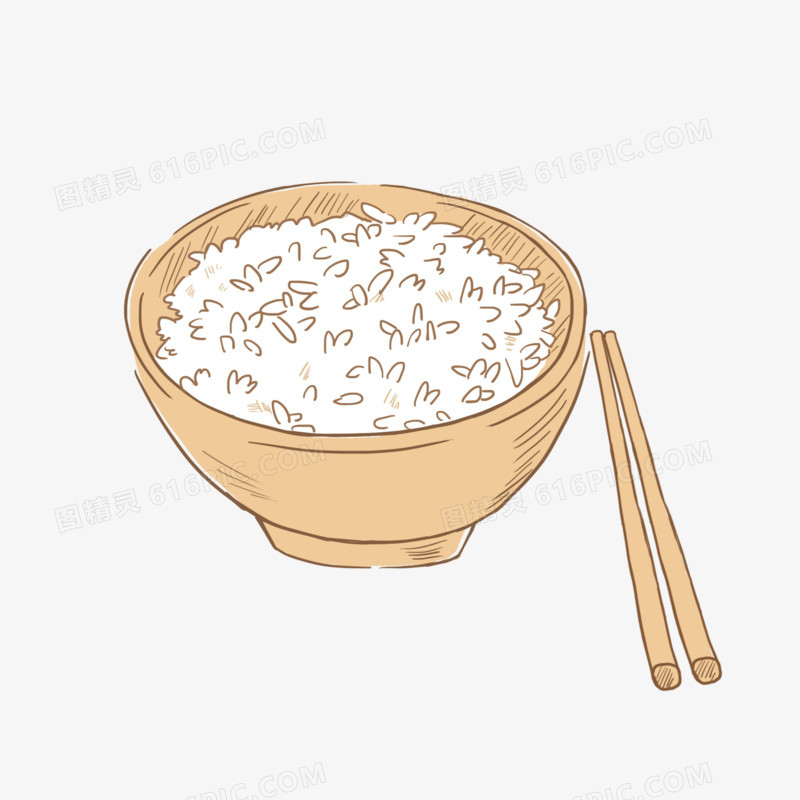 一碗手绘大米插画元素