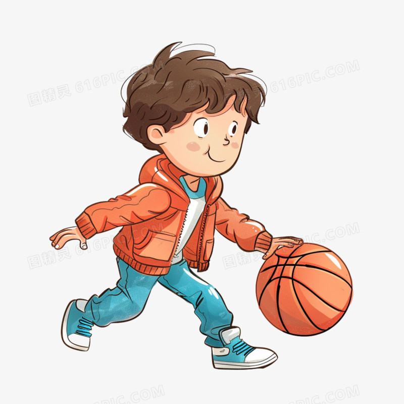 卡通男孩学习打篮球素材