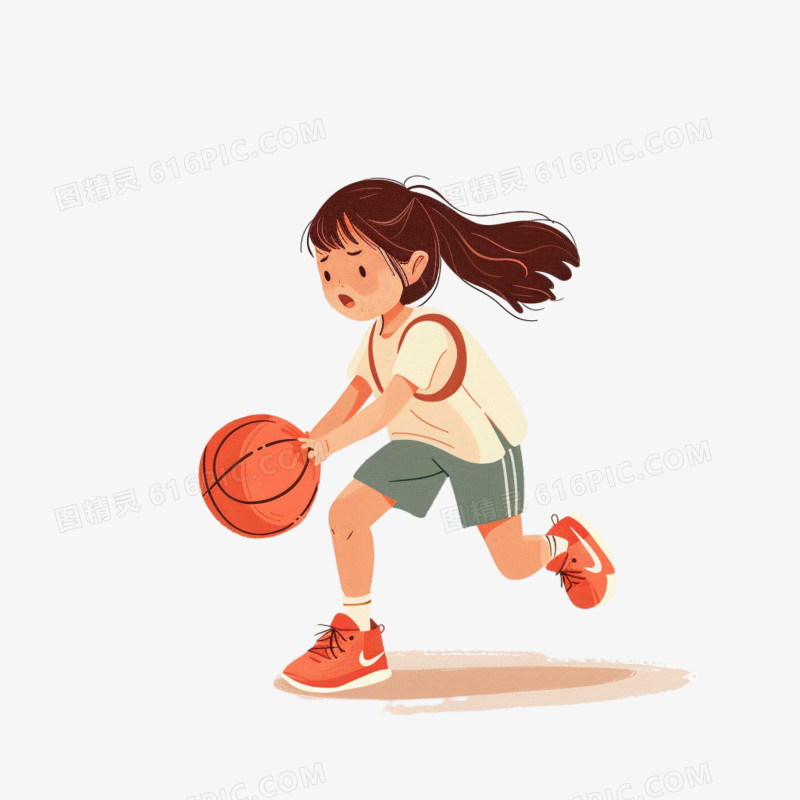 卡通女孩学习打篮球素材