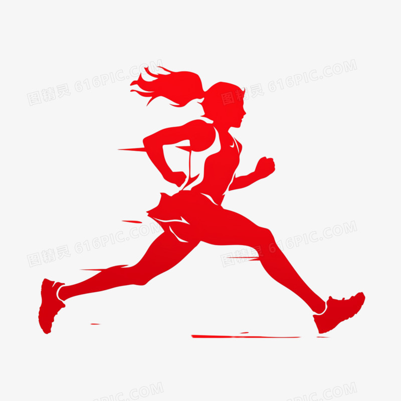 红色女子跑步剪影免抠素材