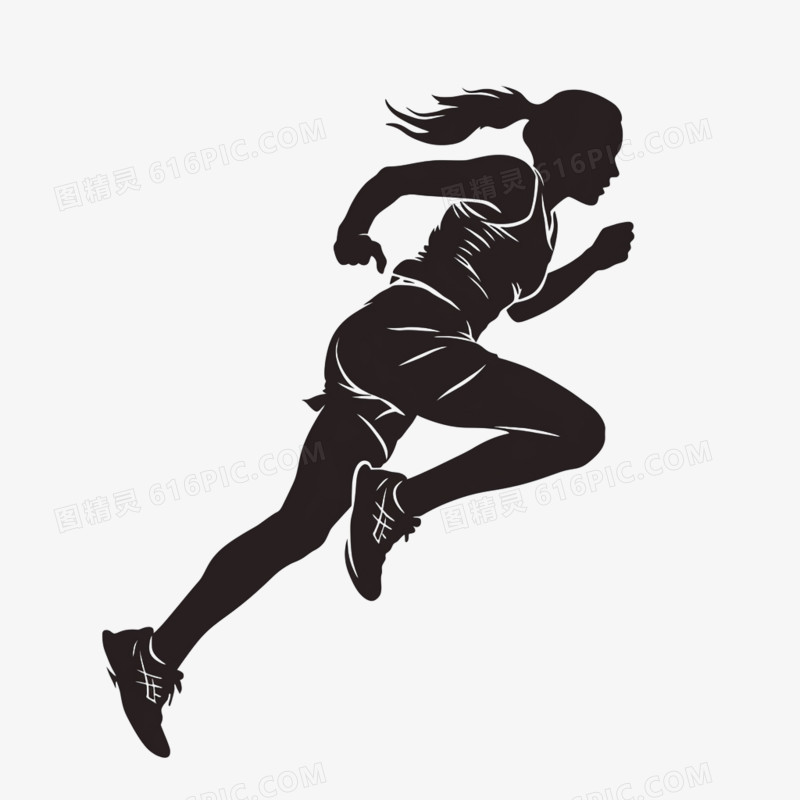 黑色女子跑步剪影免抠素材