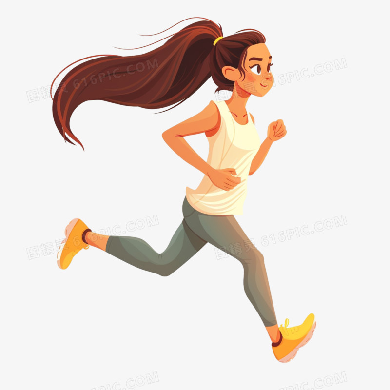 手绘插画女人运动跑步免抠素材