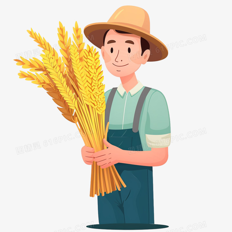 卡通扁平农民捧着麦穗免抠元素