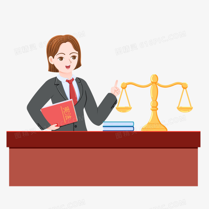 手绘卡通法律援助的女律师素材
