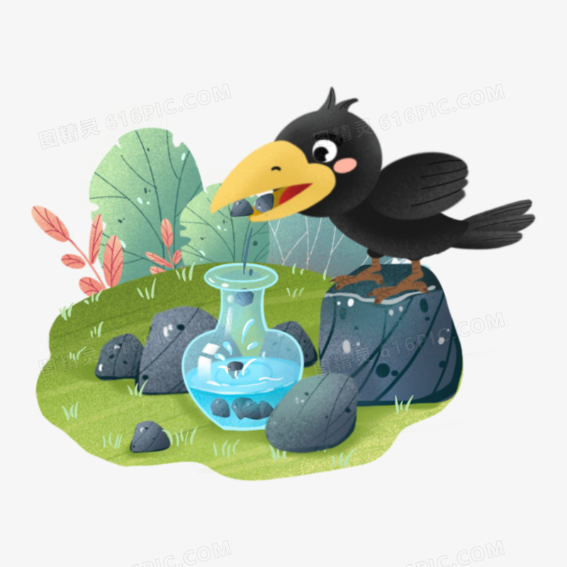 一组乌鸦喝水插画素材二