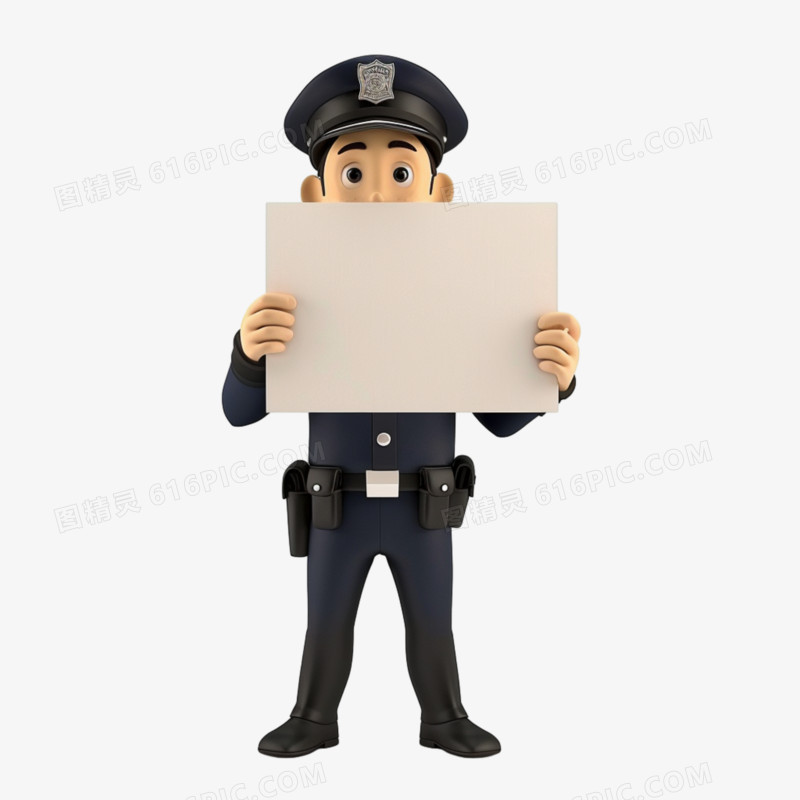 3D警察举着空白牌子免抠元素