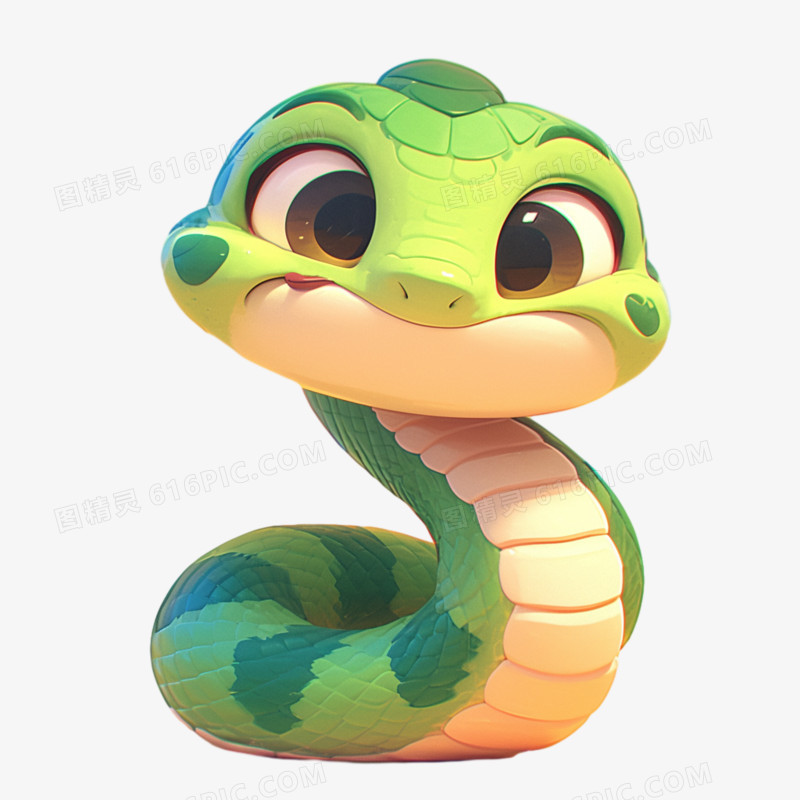 绿色可爱蛇卡通形象3D免抠元素