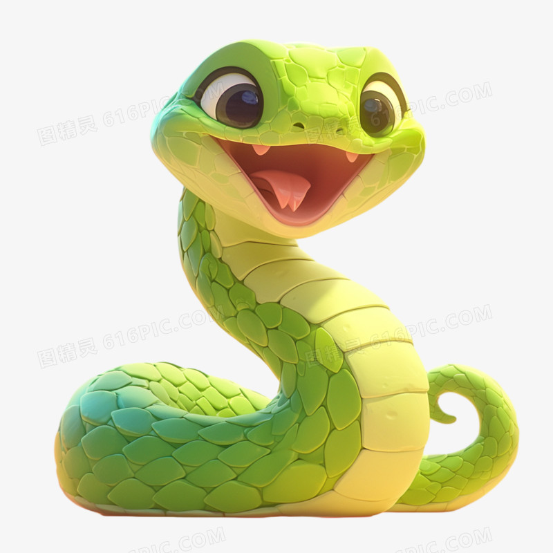 绿色可爱蛇卡通形象3D免抠元素