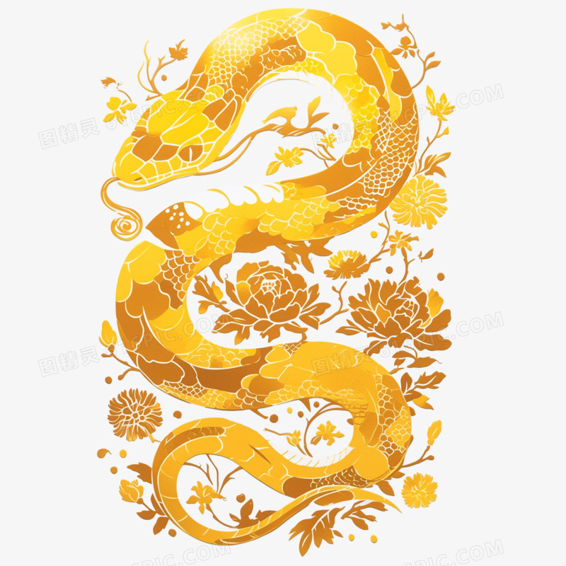 蛇年春节喜庆金色剪纸新年窗花元素