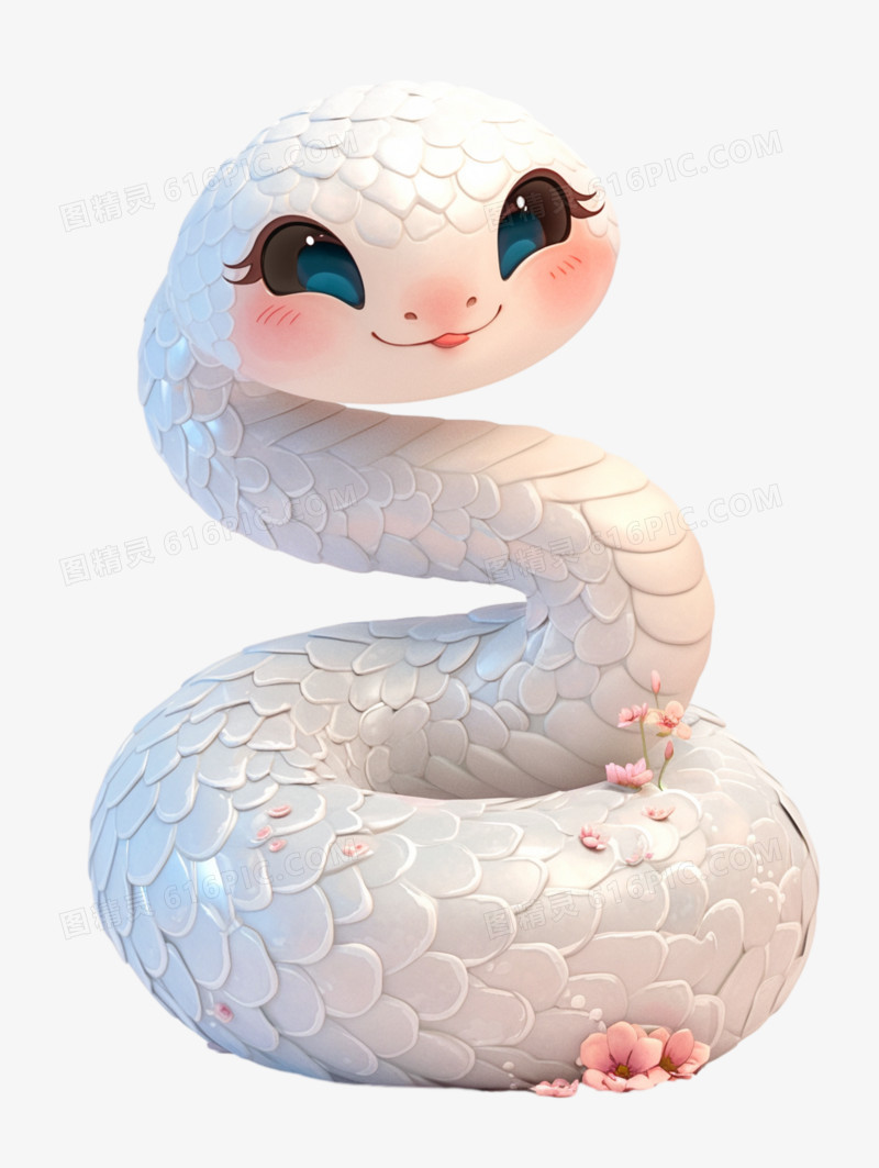 蛇年可爱银色蛇卡通形象3D免抠元素