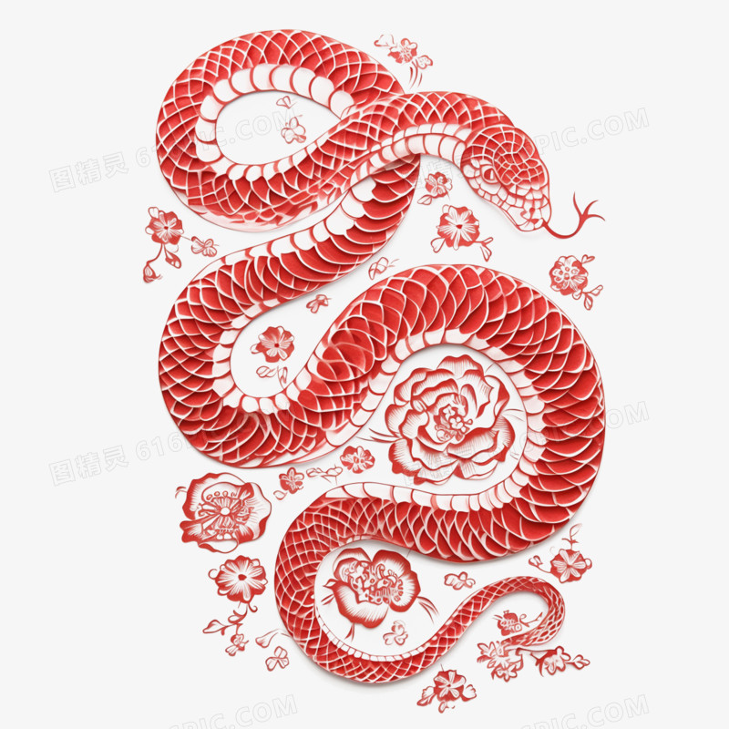 蛇年春节喜庆红色剪纸新年窗花元素