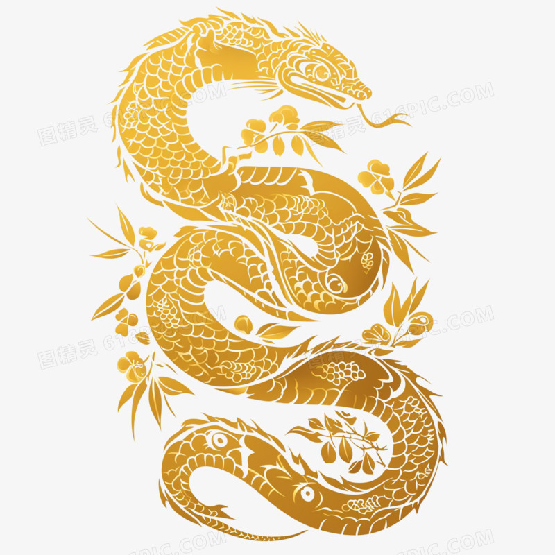 蛇年春节喜庆金色剪纸新年窗花元素