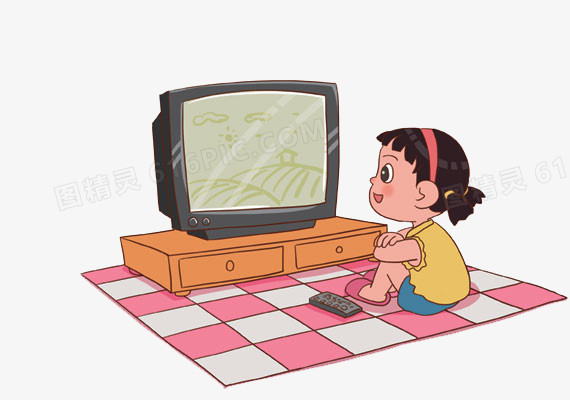 小女孩看电视