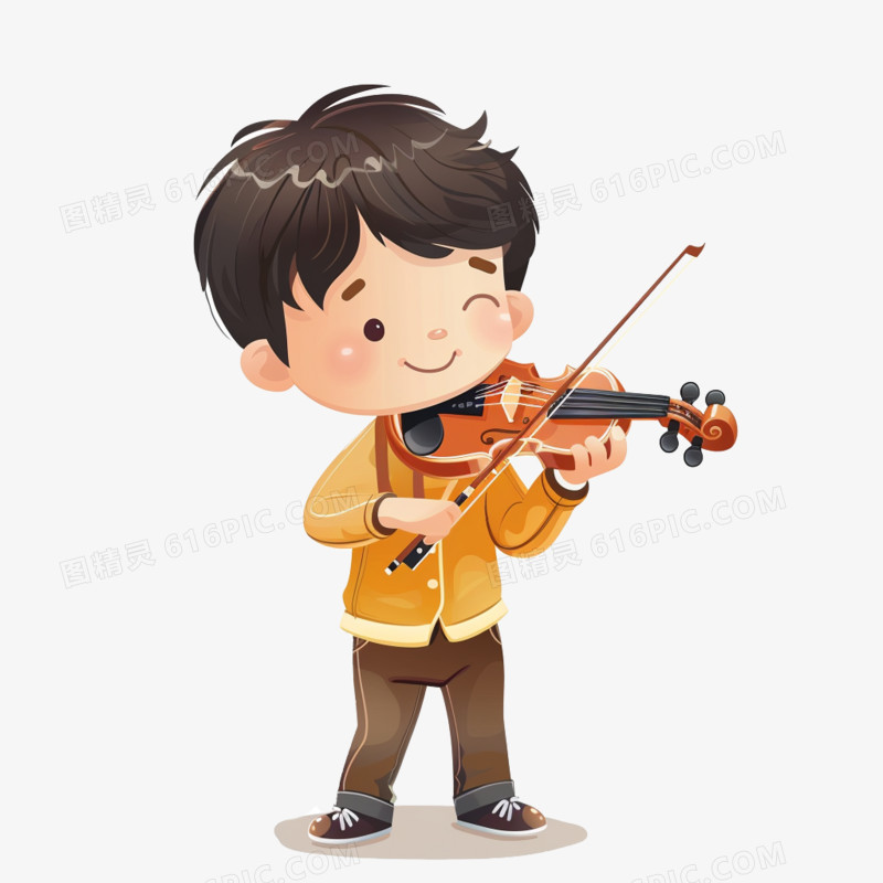 可爱卡通男孩拉小提琴免抠元素