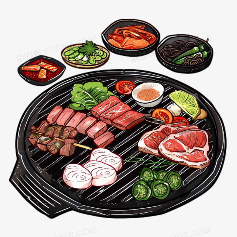 插画韩国烤肉免抠素材