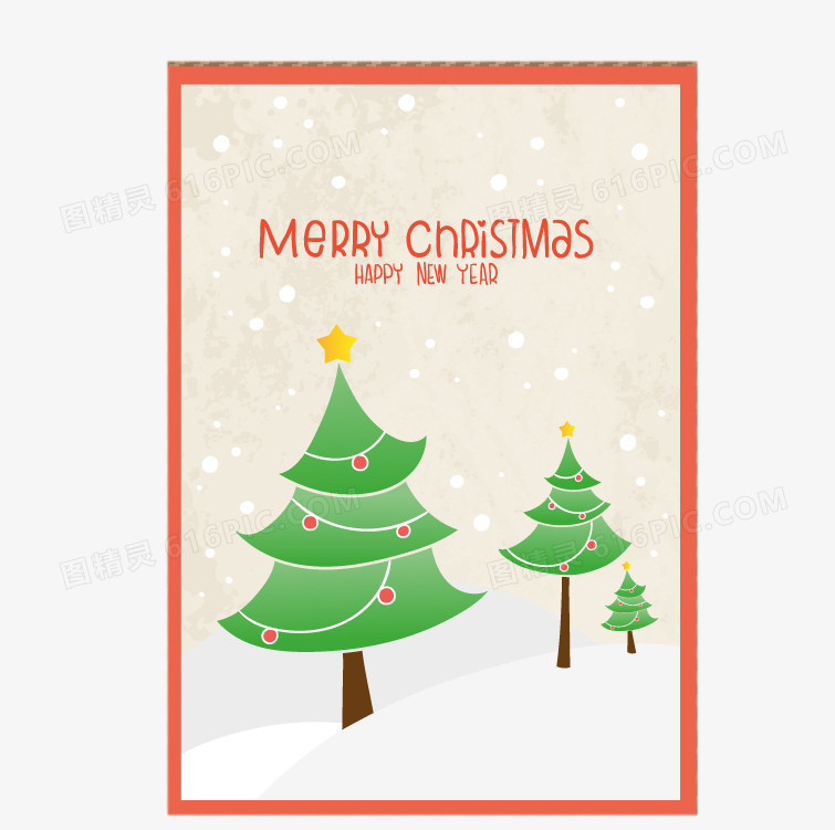 卡通绿色圣诞树祝福卡矢量素材