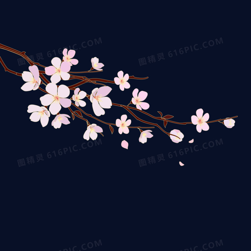 手绘中式国潮花朵装饰素材