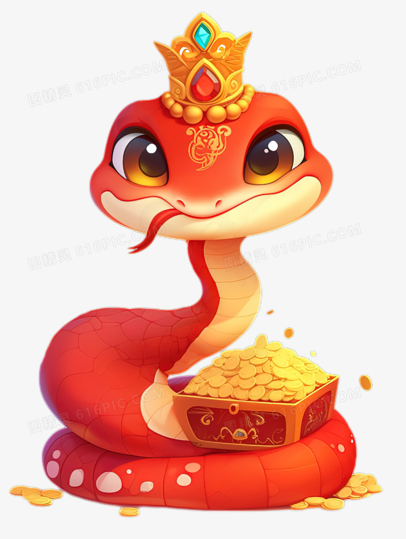 红色喜庆中国春节蛇年IP卡通形象免抠元素