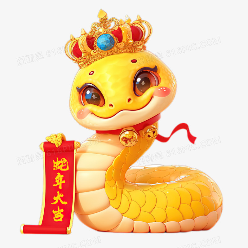 金色中国春节蛇年IP卡通形象免抠元素