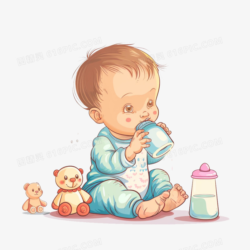 卡通可爱婴儿喝奶免抠元素