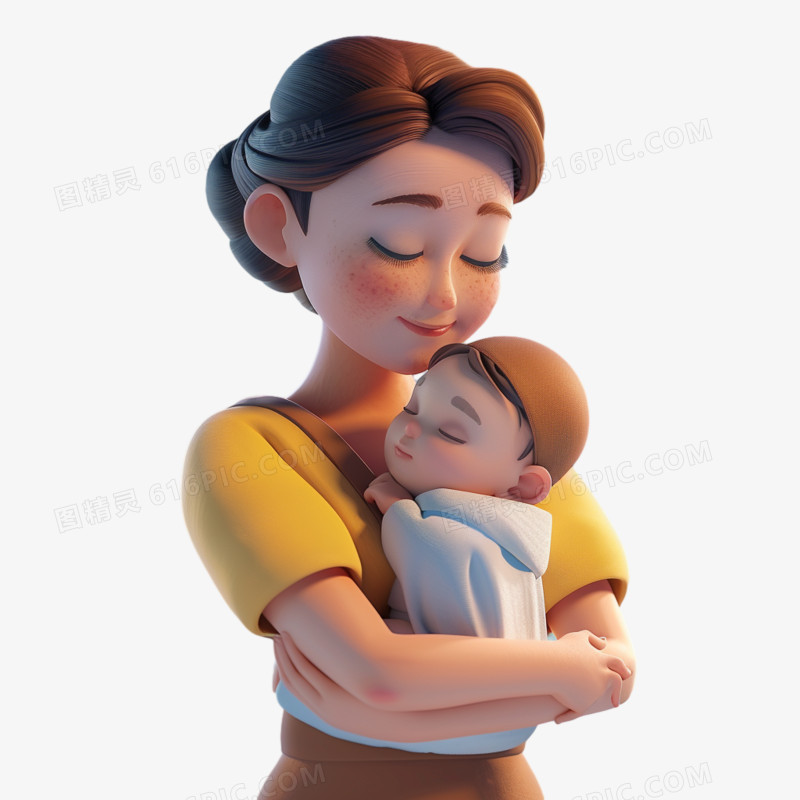 3D插画妈妈抱着孩子免抠元素