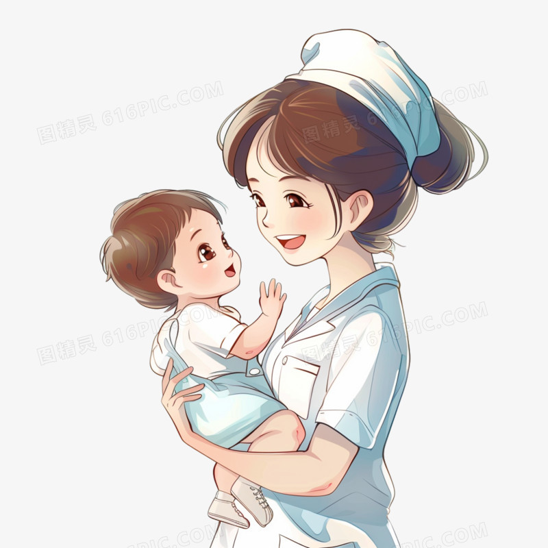 插画护士抱着婴儿免抠素材